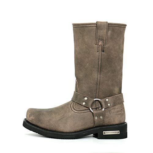 Hot Leathers BTM1003 Men's Stone Wash Brown 11-inch Tall Harness Leather Boots - 8