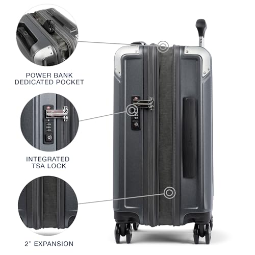 Travelpro Platinum Elite Hardside Expandable Carry on Luggage, 8 Wheel Spinner, TSA Lock, Hard Shell Polycarbonate Suitcase, Metallic Sand, Compact Carry on 20-Inch