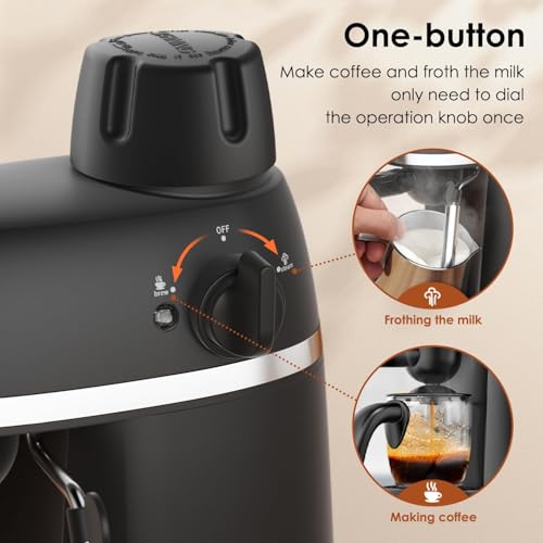 Espresso Coffee Machine Cappuccino Latte Maker 3.5 Bar 1-4 Cup with Steam Milk Frother, Black