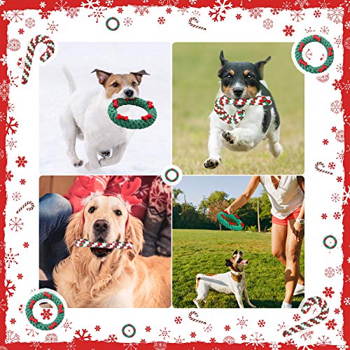 Skylety 2 Pieces Christmas Dog Chew Toy and Candy Cane Rope Toy Pet Durable Puppy Teething Toys Chewing Ropes for Small and Medium Dogs