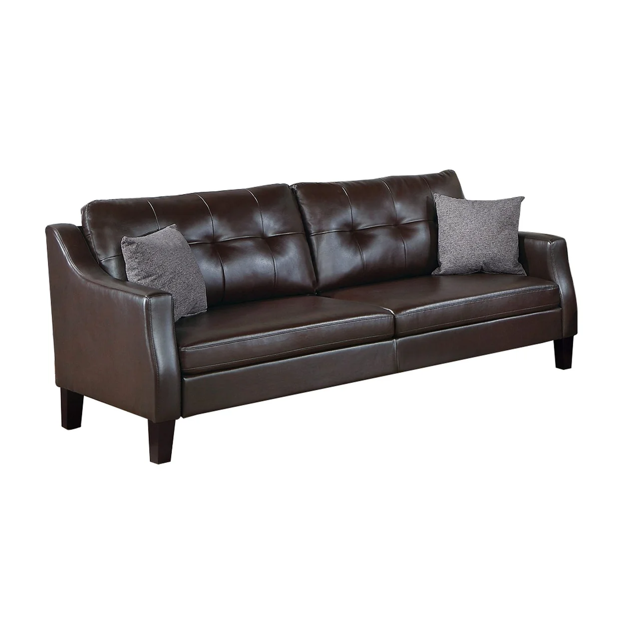 Hera 2 Piece Sofa and Loveseat Set 4 Pillows Classic Brown Faux Leather- Saltoro Sherpi