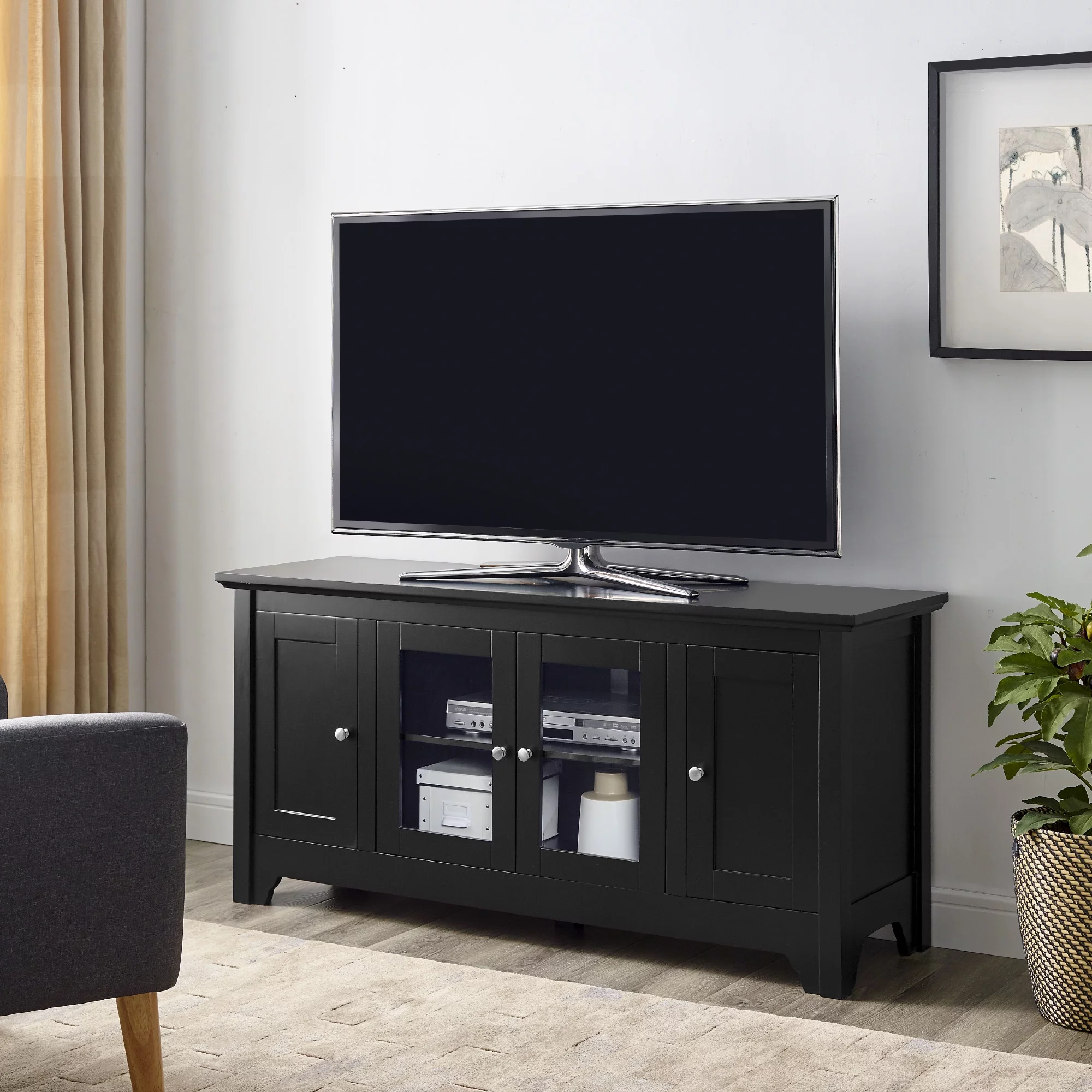 Walker Edison Black Wood TV Stand for TVs Up to 58