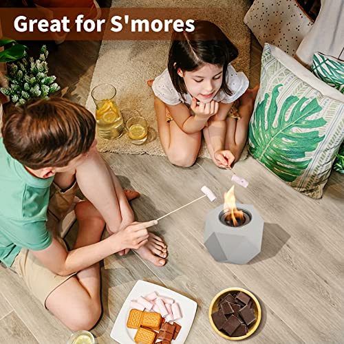 Table Top Fire Pit Bowl - Concrete Tabletop Fireplace Indoor Outdoor Decor Portable Mini Personal Rubbing Alcohol Burner Smores Maker for Garden Patio Balcony with Extinguisher