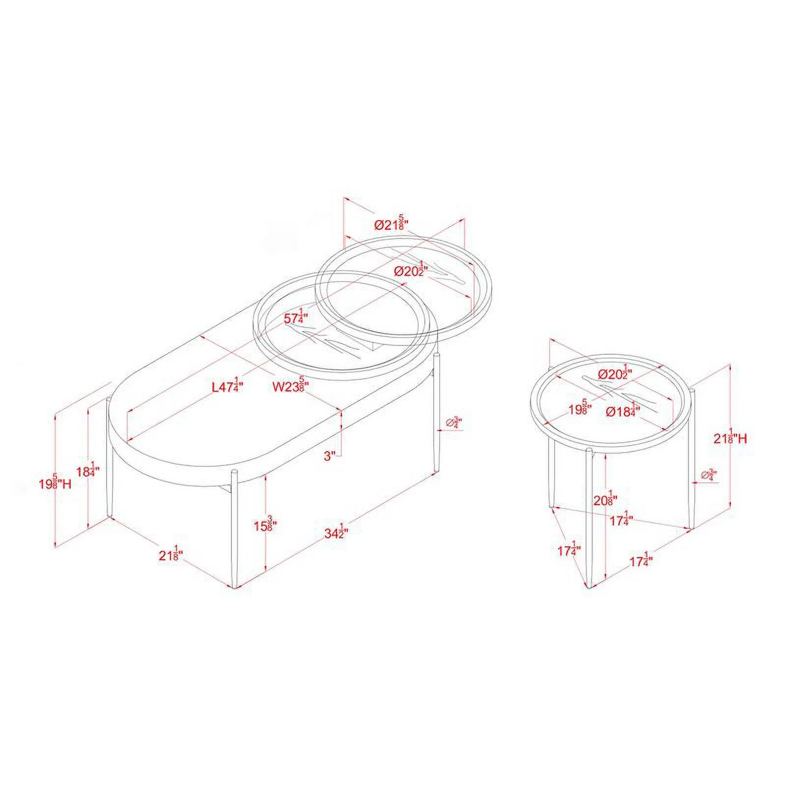 Furniture of America Hylen Metal 2-Piece Coffee Table Set in White