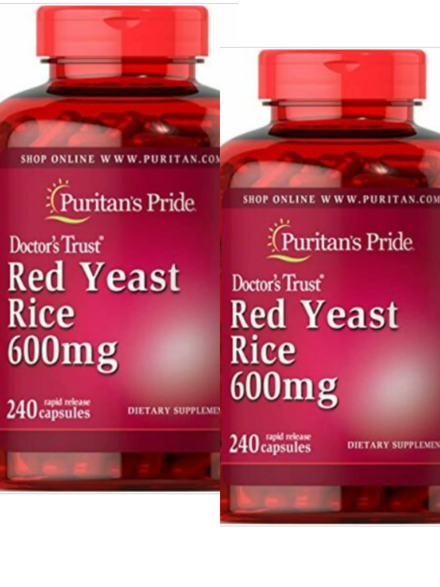 Puritan's Pride Red Yeast Rice 600 mg, 240 Count, Pack of 2