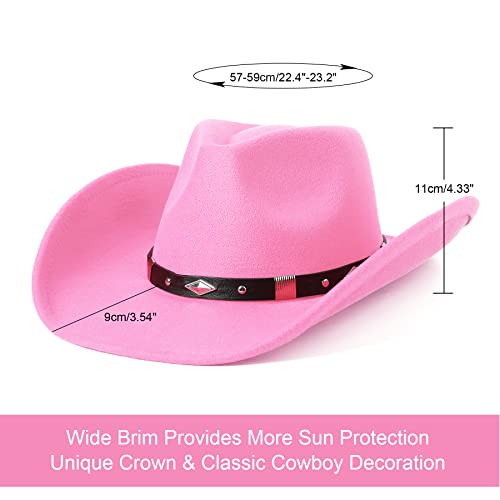 Lanzom Women Men Classic Felt Wide Brim Western Cowboy Cowgirl Hat with Belt Buckle