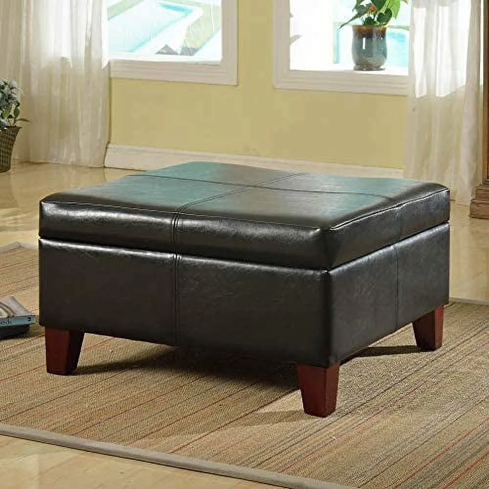 YINCHEN Home Decor |K2380-E169 | Luxury Large Faux Leather Square Storage Ottoman | Ottoman with Storage for Living Room & Bedroom, Black