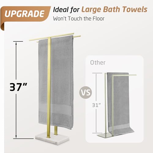 KES Standing Towel Rack for Bathroom with Marble Base, 2-Tier Towel Rack Stand for Floor, SUS304 Stainless Steel Polished Finish, BTH217
