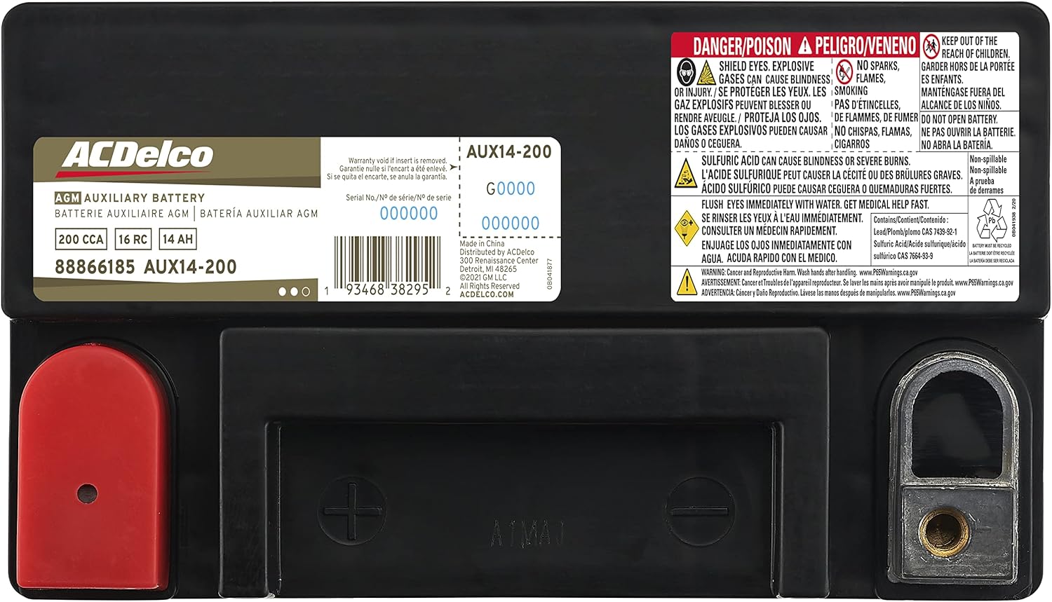ACDelco Gold AUX14-200 36 Month Warranty Auxiliary AGM 200 CCA Battery