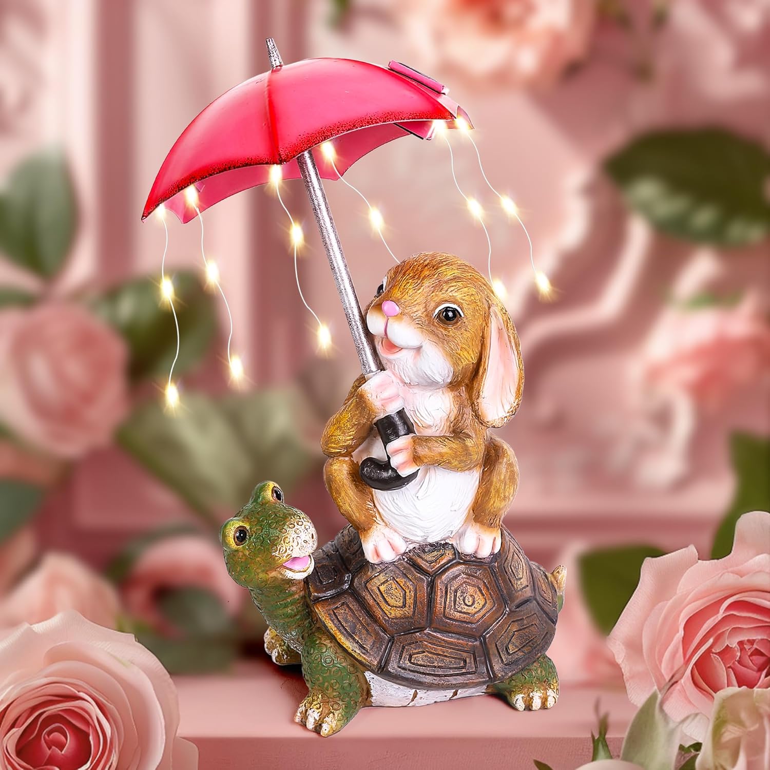 GIGALUMI Solar Garden Statues Rabbit Turtle Garden Decor Figurine Lights for Outside, Yard Decorations Outdoor Housewarming Gifts for Mom, Women for Mothers Day