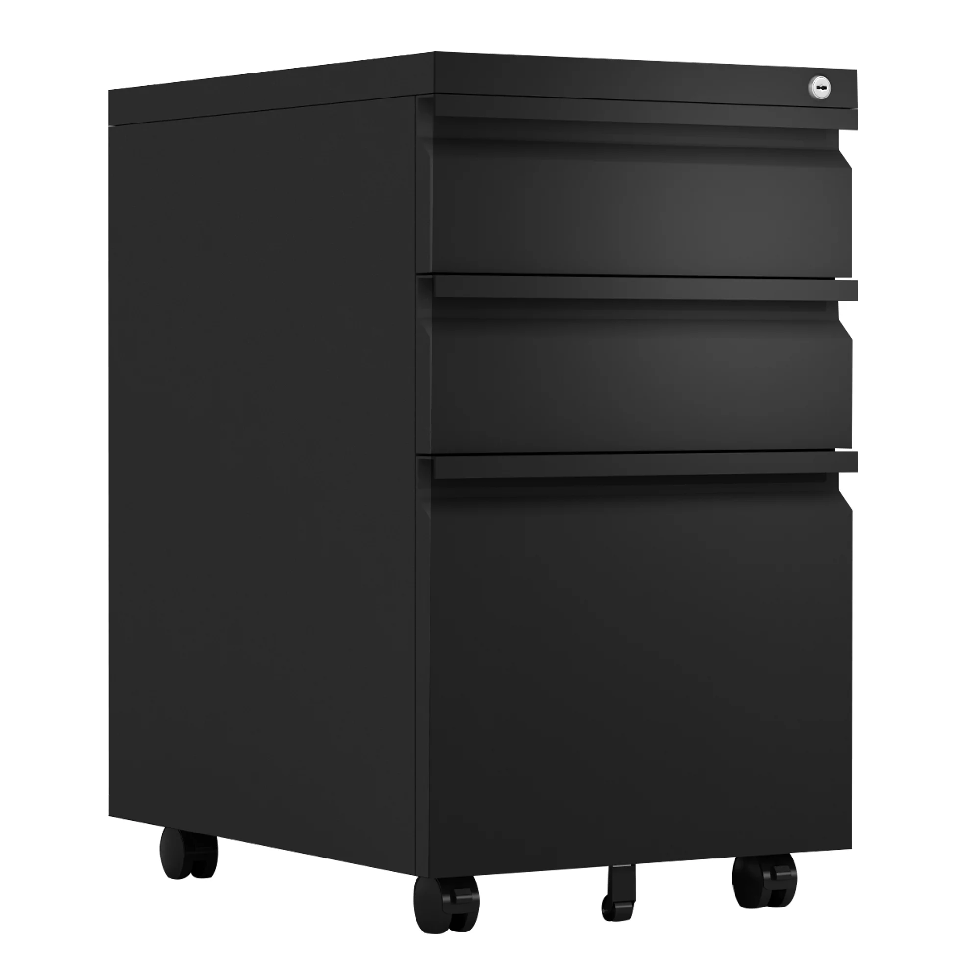 GangMei 3 Drawer Black Mobile File Cabinet with Lock, Under Desk Metal Movable Filing Cabinet, Fully Assembled, Lateral Storage Cabinet for Home Office