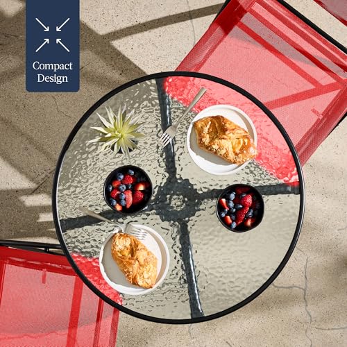 Best Choice Products 3-Piece Patio Bistro Dining Furniture Set w/Glass Tabletop, 2 Folding Chairs, Steel Frame, Polyester Fabric - Gray