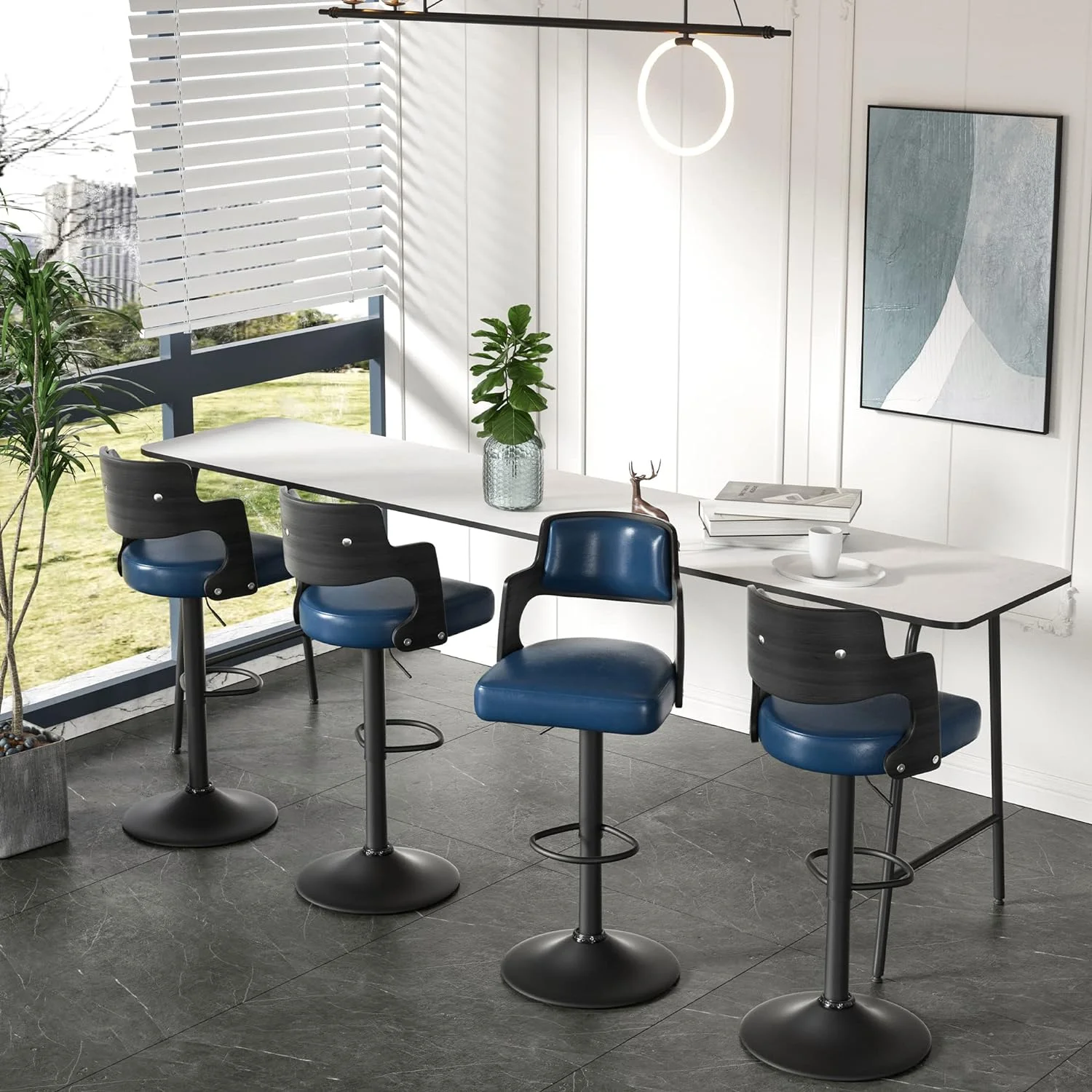 Hawsaiy Morden Adjustable Thickened Seat Bar Stools with Wood Back Set of 4