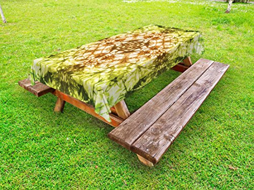 Ambesonne Scary Outdoor Tablecloth, Round Creepy with Saturated Fractal Colors with Faded Pleat Fearful Motifs, Decorative Washable Picnic Table Cloth, 58