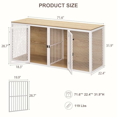 Dog Kennel Furniture for 2 Dogs, Double Dog Cage for Small Medium Dogs, Indoor Dog Crate with Divider and Double Doors, 71.6