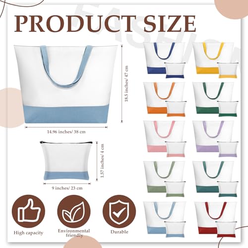 Sanwuta 20 Pcs Large Blank Canvas Tote Bags and Makeup Bags Blank Reusable Grocery Luggage Canvas Tote with Handles(10 Airy Pastel Pack)