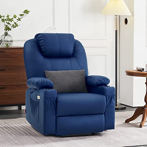 MCombo Dual Motor Large Power Lift Recliner Chair for Elderly, Lay Flat Lift Chair with Heat and Massage, Big Lift Recliner for Tall People, Faux Leather 7815 (Black, Large)