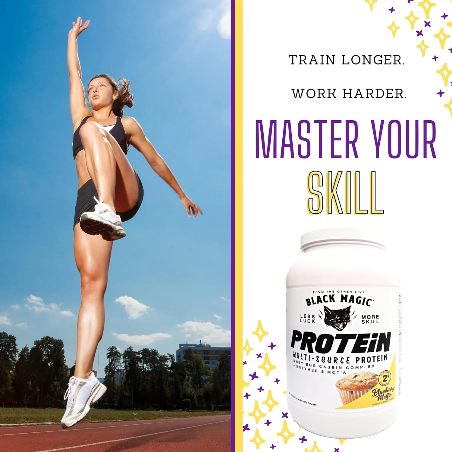 Black Magic Supply Multi-Source Protein Powder - MCT, Muscle Building - Blueberry Muffin - 2 lb