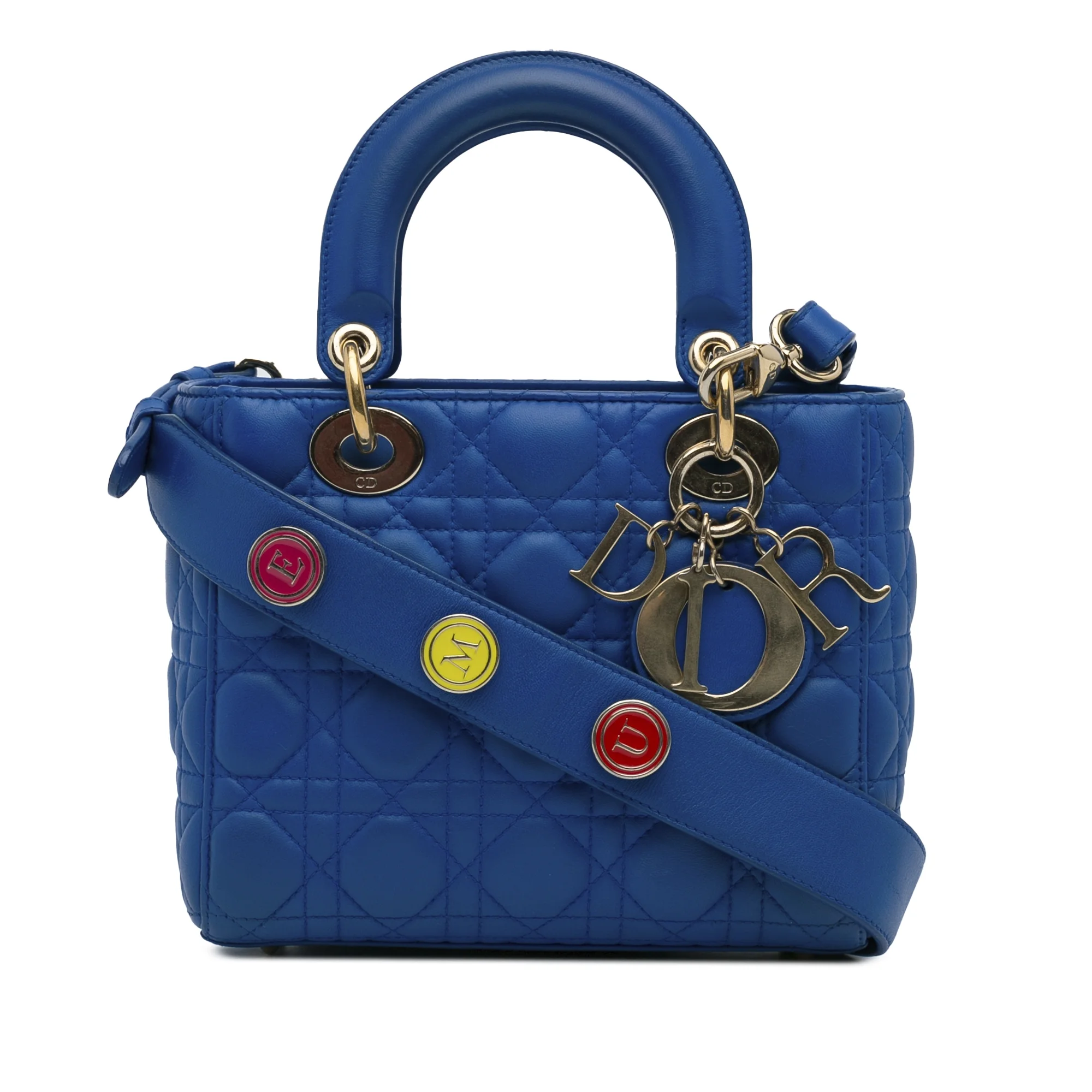 Pre-Owned Authenticated Small Cannage Lady Dior My ABCDior Lambskin Leather Blue Satchel Unisex (Good)