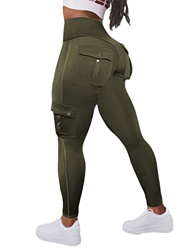 Flamingals Butt Lifting Leggings with Flap Pockets Workout Cargo Leggings for Women