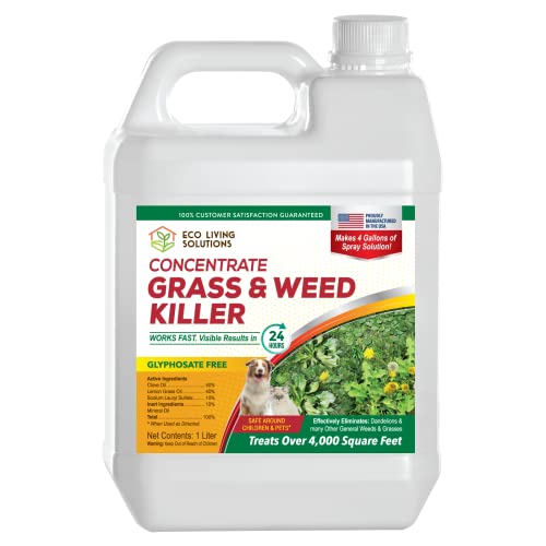 Weed Killer Concentrate - Eco Living Solutions Weed Killer Spray | Pet Safe Weed Killer | Organic Weed and Grass Killer | Moss Killer | Crabgrass & Dandelion Killer | Glyphosate Free Herbicide