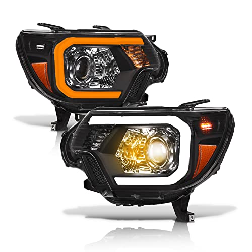 Alpha Owls 8711606 Projector Headlights With Switchback Sequential LED Light Bar & Startup Light - Black Amber Fits 2012-2015 Toyota Tacoma