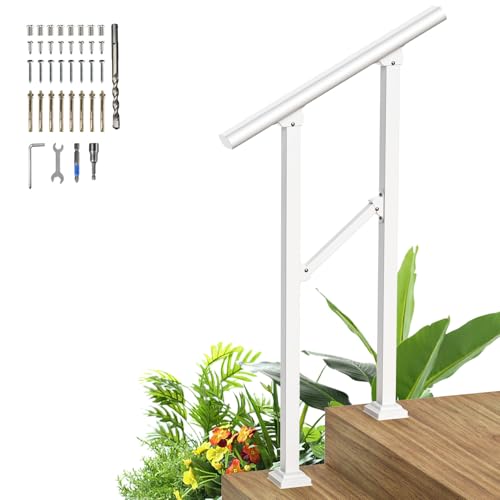 3 Steps Handrails for Outdoor Steps,Heavy Duty Metal Handrail,Black Wrought Iron Railing for Wooden Steps,Handrails for Concrete Steps,Hand Rails for Indoor/Outdoor Steps for Elderly(1-3 Steps)