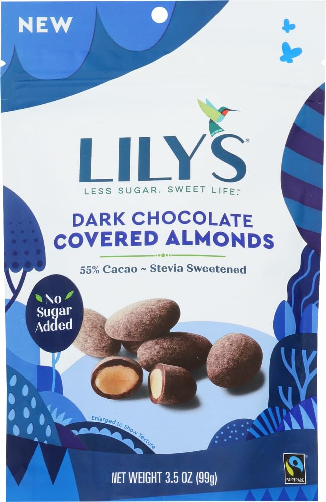Lily's Stevia Sweetened 55% Cacao Dark Chocolate Covered Almonds, 3.5 oz