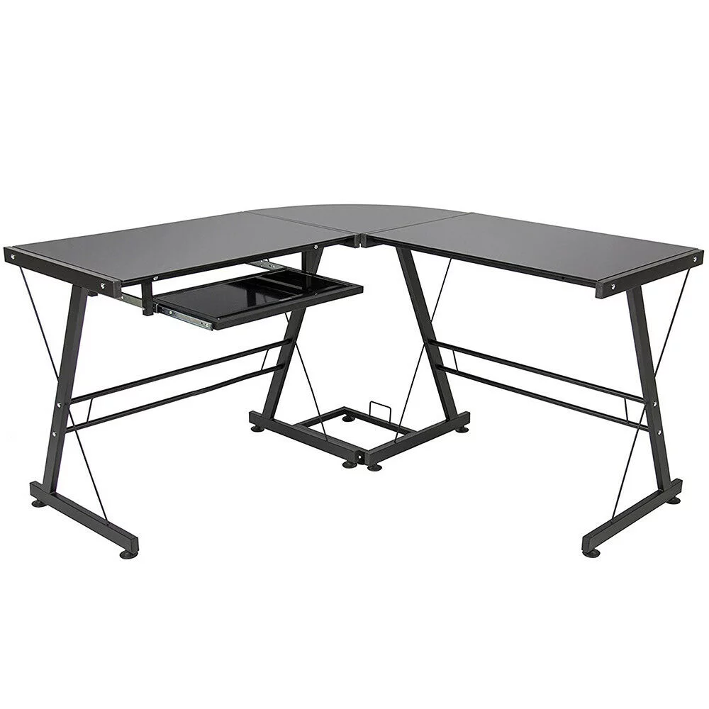 UBesGoo Computer Desk Writing Office Workstation Corner Desk/L-Shaped,Black Finish