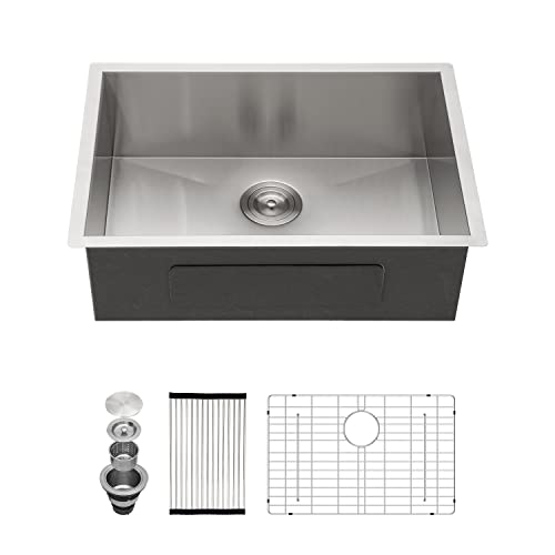 Kichae 12“ Deep Laundry Sink Undermount - 24 Inch Black Undermount Utility Sink Stainless Steel Single Bowl Under Counter Handmade Laundry Utility Room Basin
