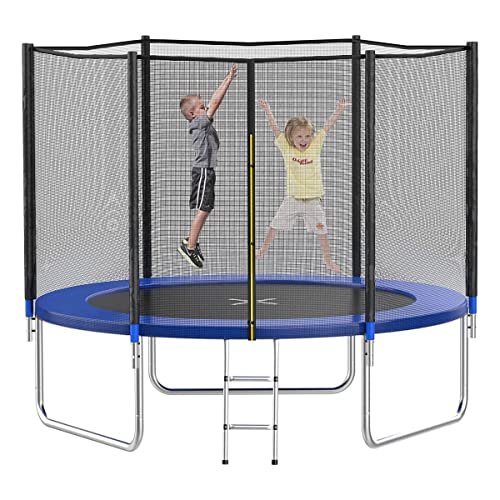 AOTOB 8FT 10FT 12FT 14 FT 15FT Trampoline with Safety Enclosure Net，Outdoor Trampoline with Basketball Hoop, Heavy Duty Jumping Mat and Spring Cover Padding for Kids and Adults, Storage Bag and Ladder