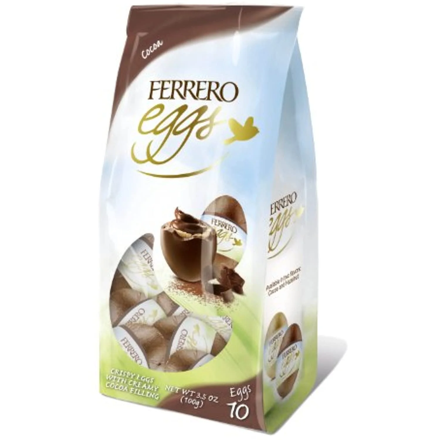 Ferrero Fine Hazelnut Milk Chocolate Eggs, Easter Basket Stuffers, Cocoa Flavored, 10 Count, Pack Of 5 Bags, 3.5 Oz