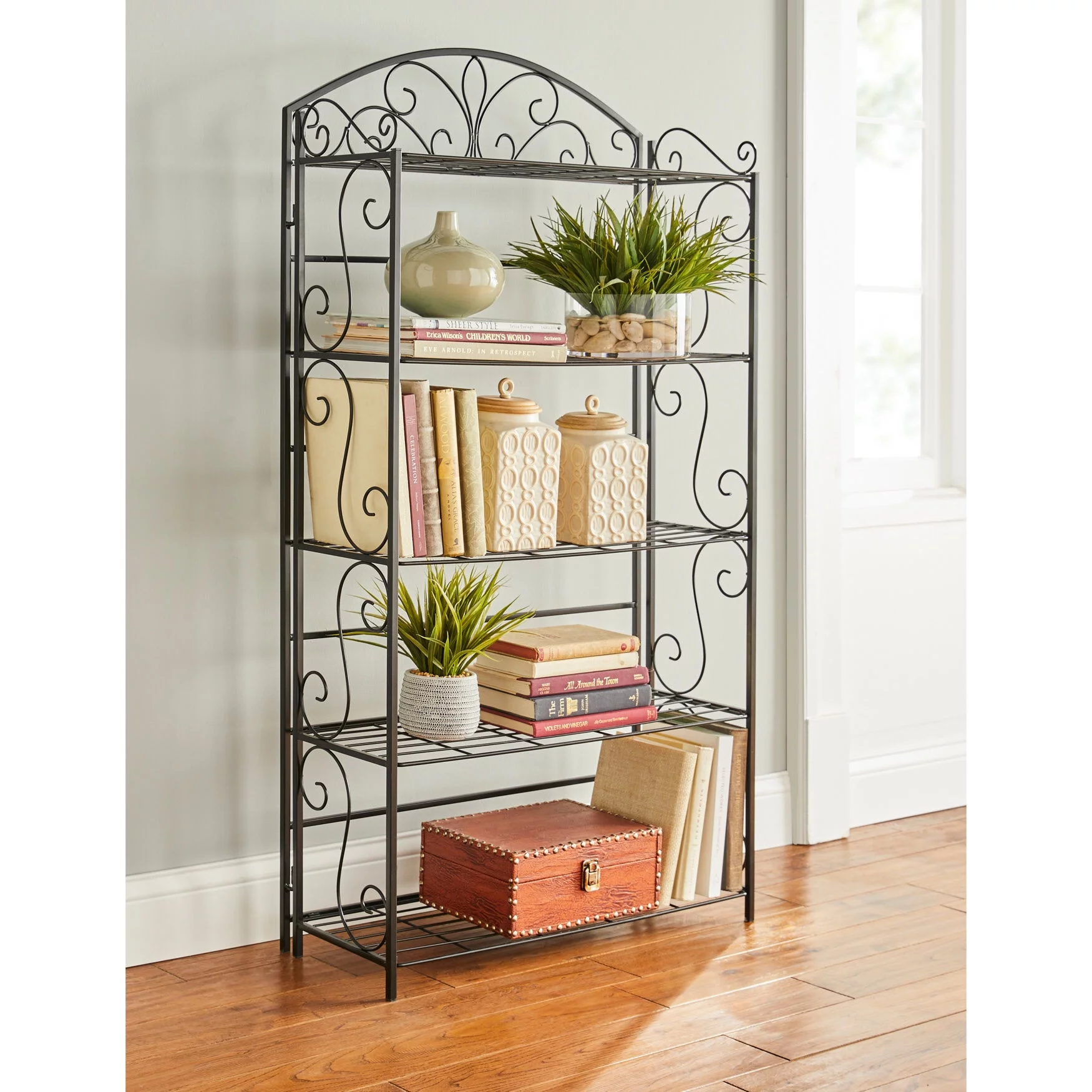 Brylanehome 5-Tier Metal Scroll Folding Bookcase, Black