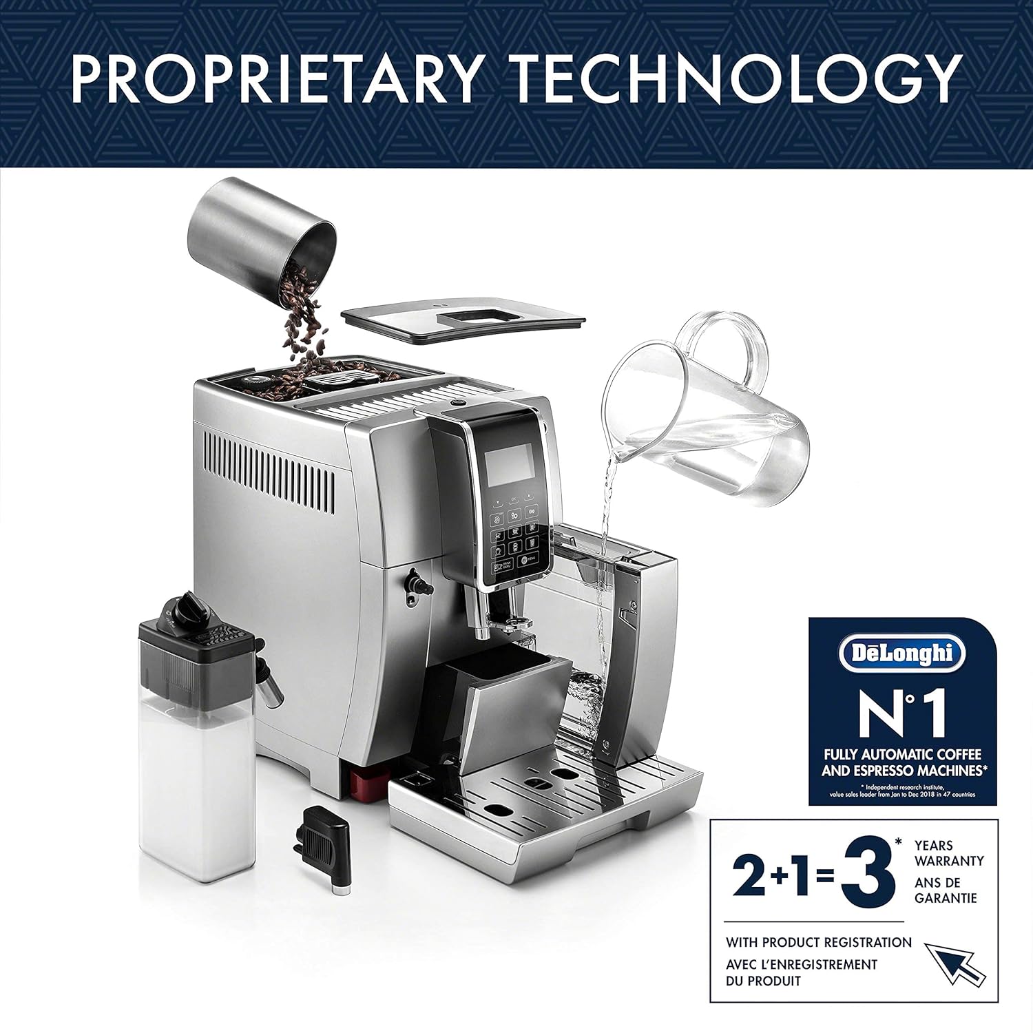 De'Longhi ECAM35075SI Dinamica with LatteCrema Fully Automatic Espresso Machine, Silver (Renewed)