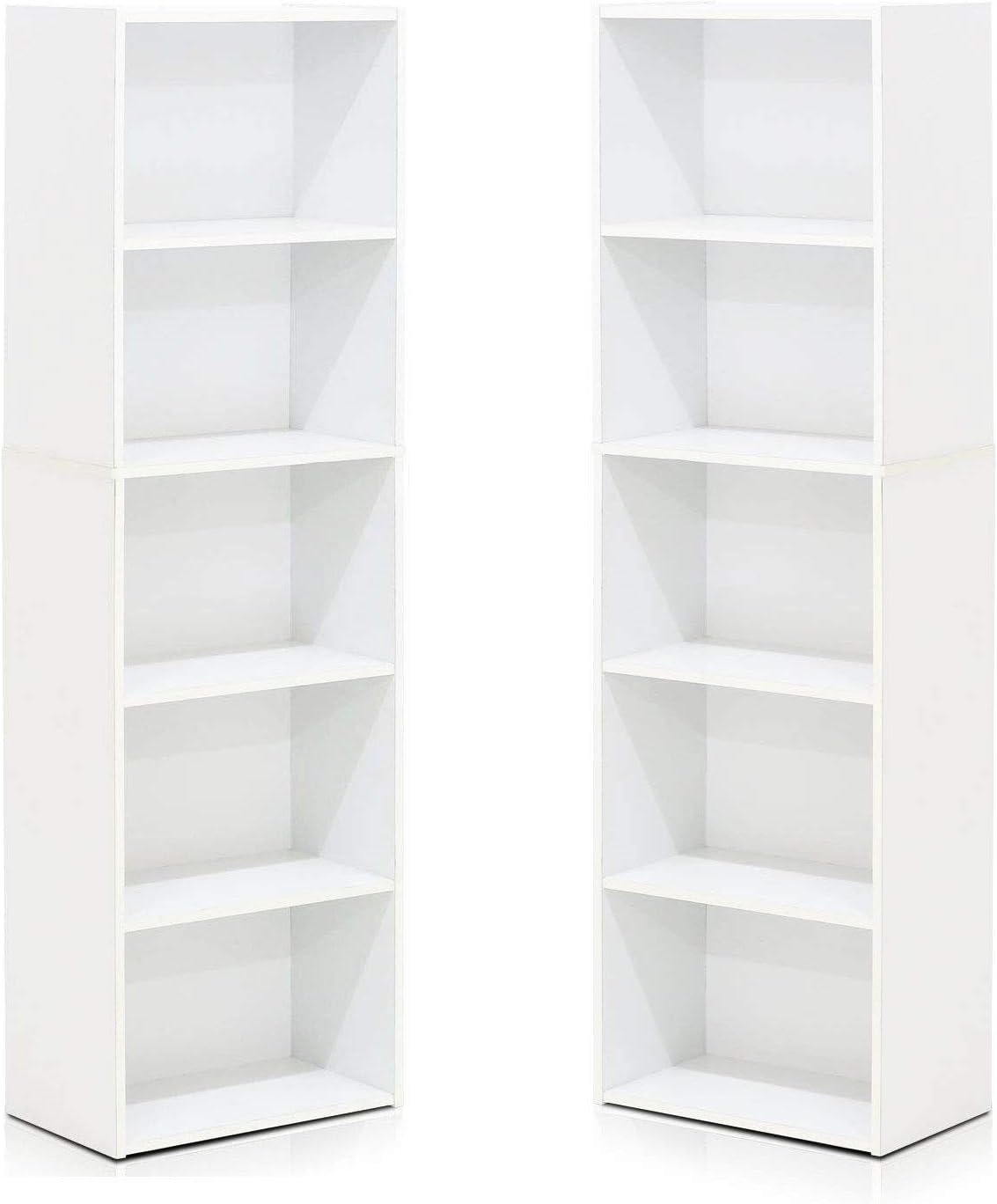 Furinno 5-Tier Reversible Color Open Shelf Bookcase , White 2 Pack