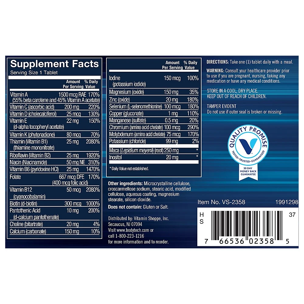 BodyTech Men's Sport One Daily Multivitamin & Mineral - Training Support Formula - 60 Servings (60 Tablets)