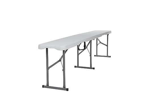 Foldable 6 Foot Bench Furniture, White, Plastic and Steel Frame, Easy to Open and Fold, No Assembly Required, Perfect for Indoor or Outdoor Use