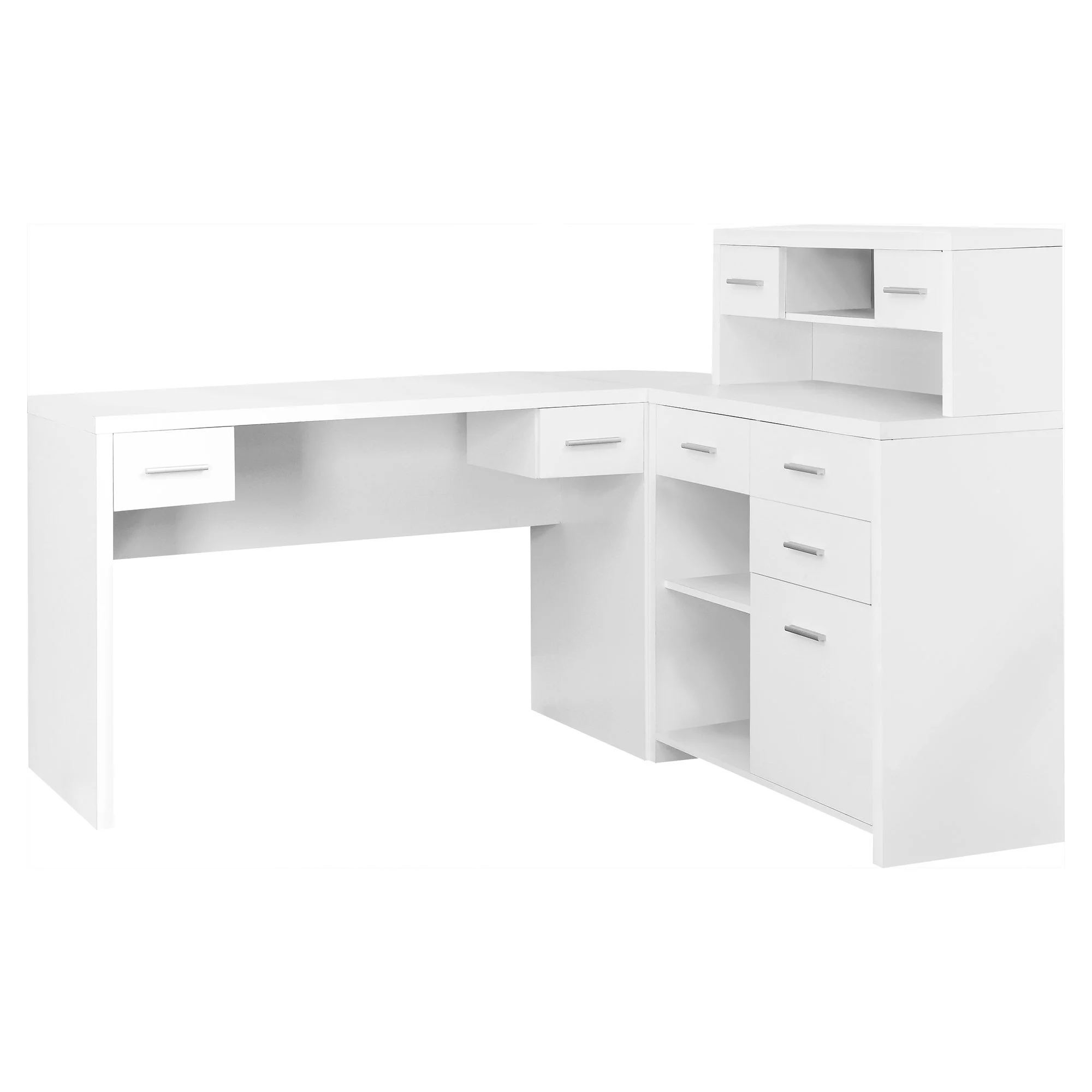 Computer Desk - L-Shaped / Corner / Hutch / 8 Drawers / 3 Cubbies / Reversible - 63