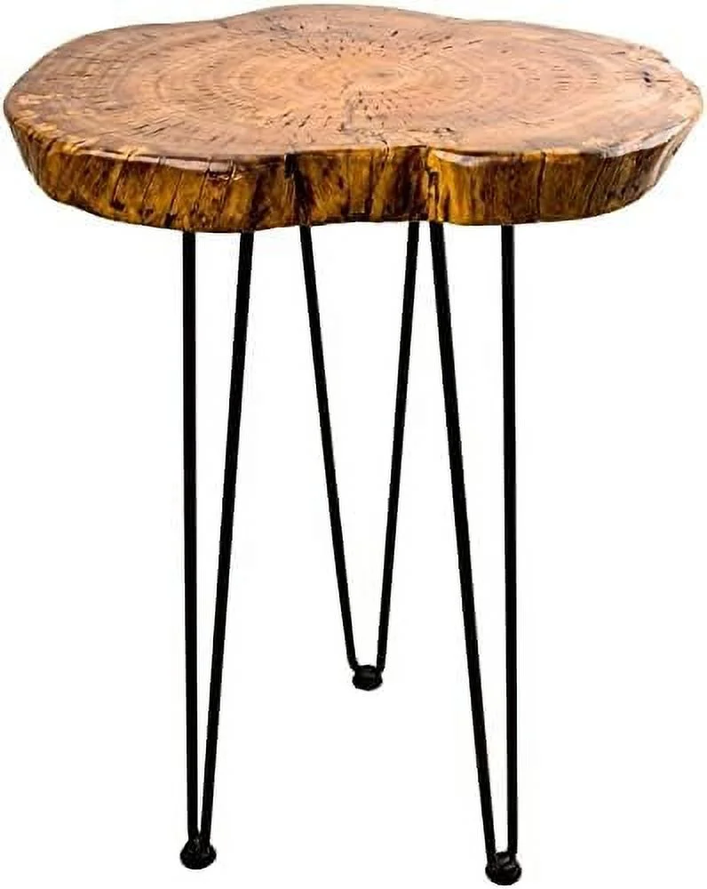 NLIBOOMLife Hurricom Round Accent Table  Rustic Old Elm Wood Round End Table with 3-Leg Metal Stand