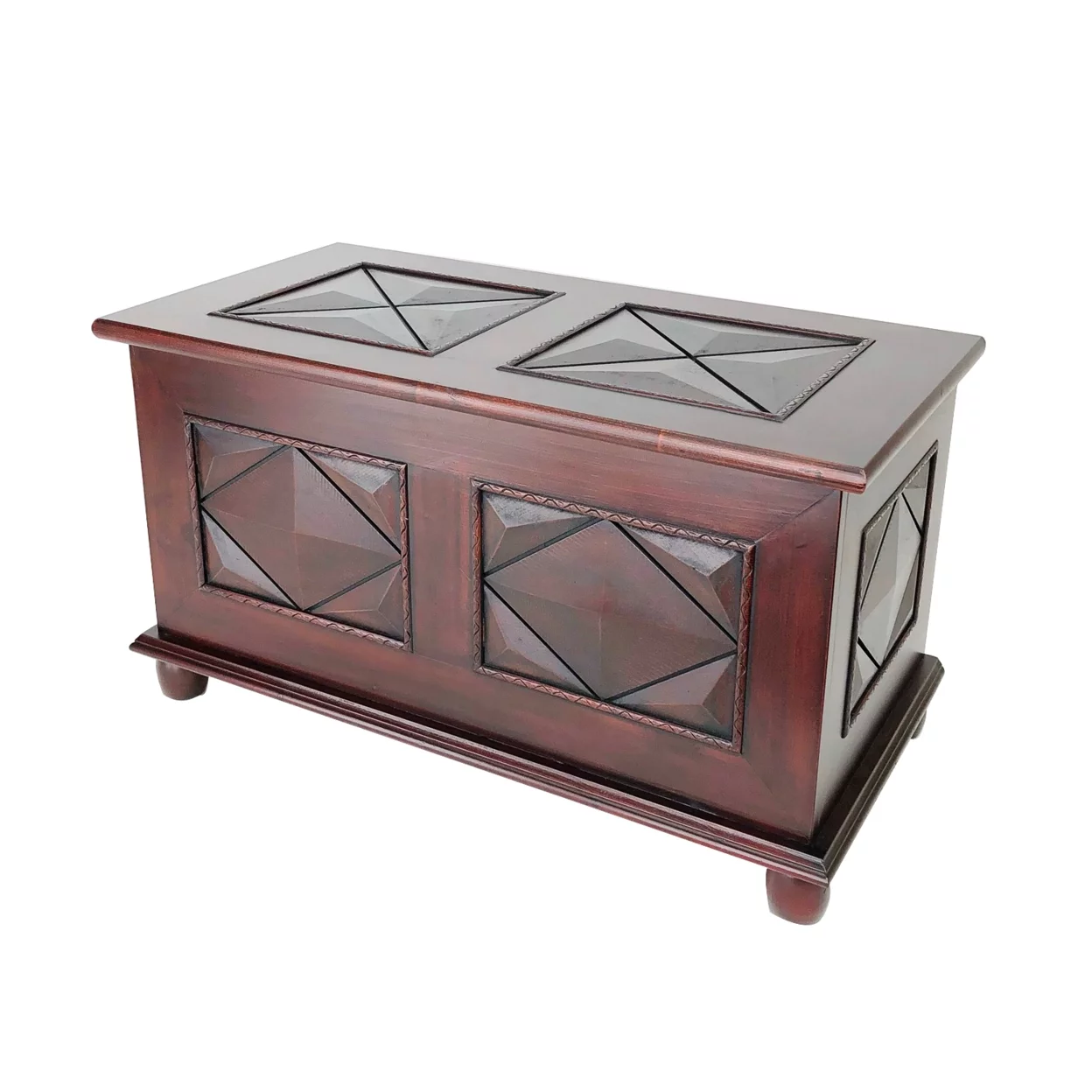 Trunk Style Wooden Chest with Hidden Storage, Dark Brown- Saltoro Sherpi