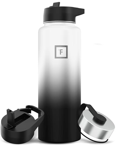 IRON °FLASK Camping & Hiking Hydration Flask with 3 Lids - Stainless Steel, Double Walled & Vacuum Insulated Water Bottle - Leak Proof & BPA Free (Midnight Black, Straw - 40 oz)