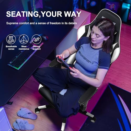 GTRACING Gaming Chair with Footrest, Ergonomic Computer Game Desk Chair, Reclining Game Chair Seat Height Adjustment, Swivel Rocker with Headrest and Lumbar (Blue)
