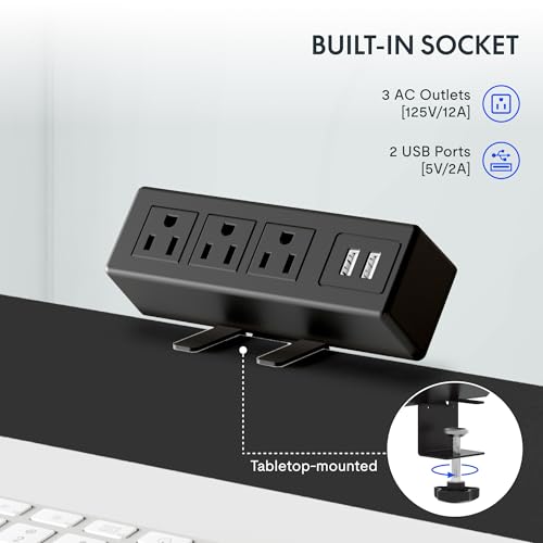 FLEXISPOT EN2 Whole-Piece Standing Desk with Clamp Power Strip, 55 x 28” Electric Stand Up Height Adjustable Desk with Cable Management (Black Frame + 55