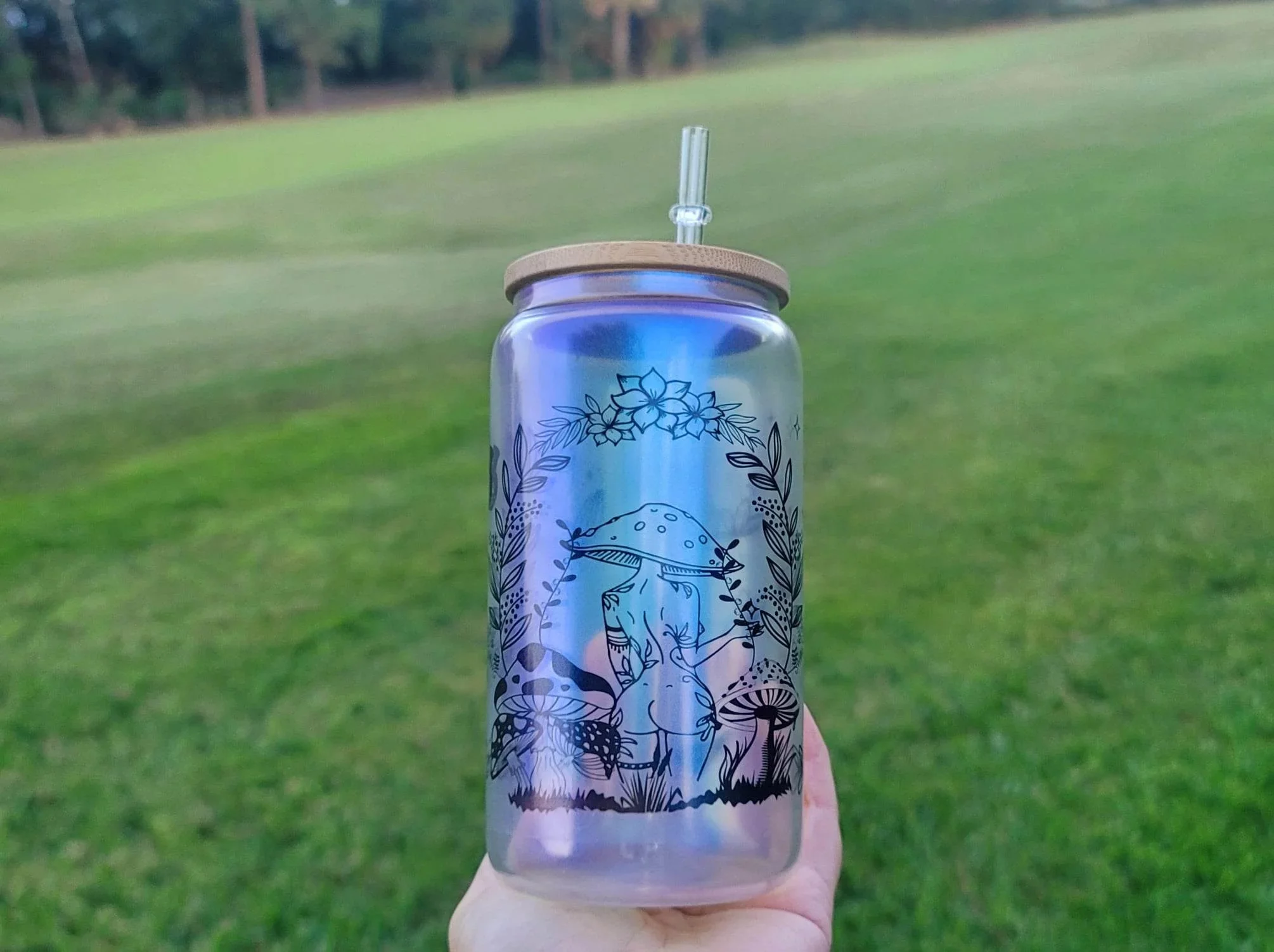 Mushroom Beer Can Glass | Boho Mushroom Coffee Glass | Aesthetic Coffee Glass