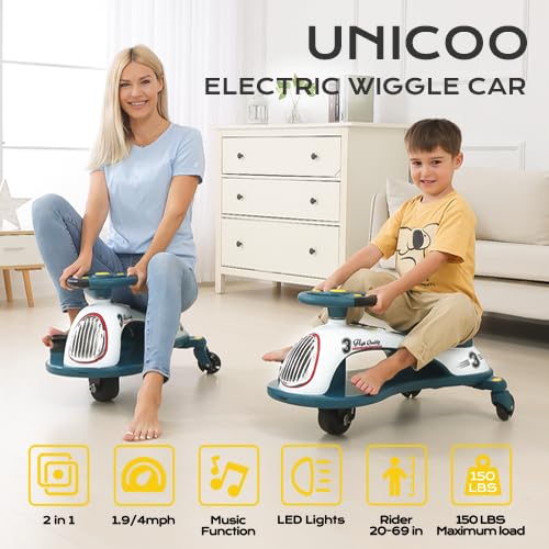 UNICOO Electric Drifting Go Kart for Kids, 36V High Performance Ride On Drift Car w/360° Spin, Electric Wiggle Car with Pedal for Kids 3+ w/LED Lights, Bluetooth Player.