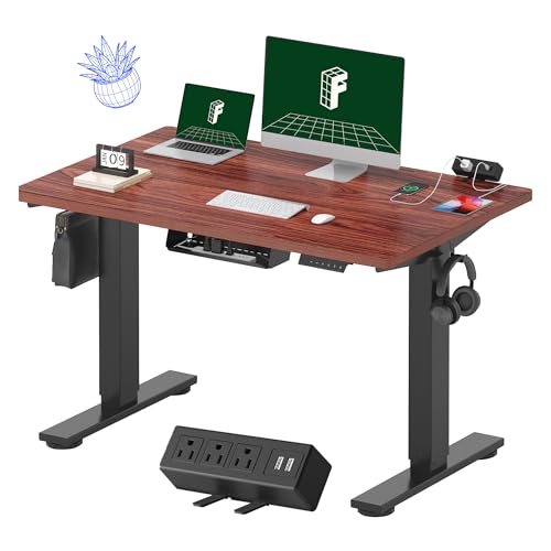 FLEXISPOT EN2 Whole-Piece Standing Desk with Clamp Power Strip, 55 x 28” Electric Stand Up Height Adjustable Desk with Cable Management (Black Frame + 55