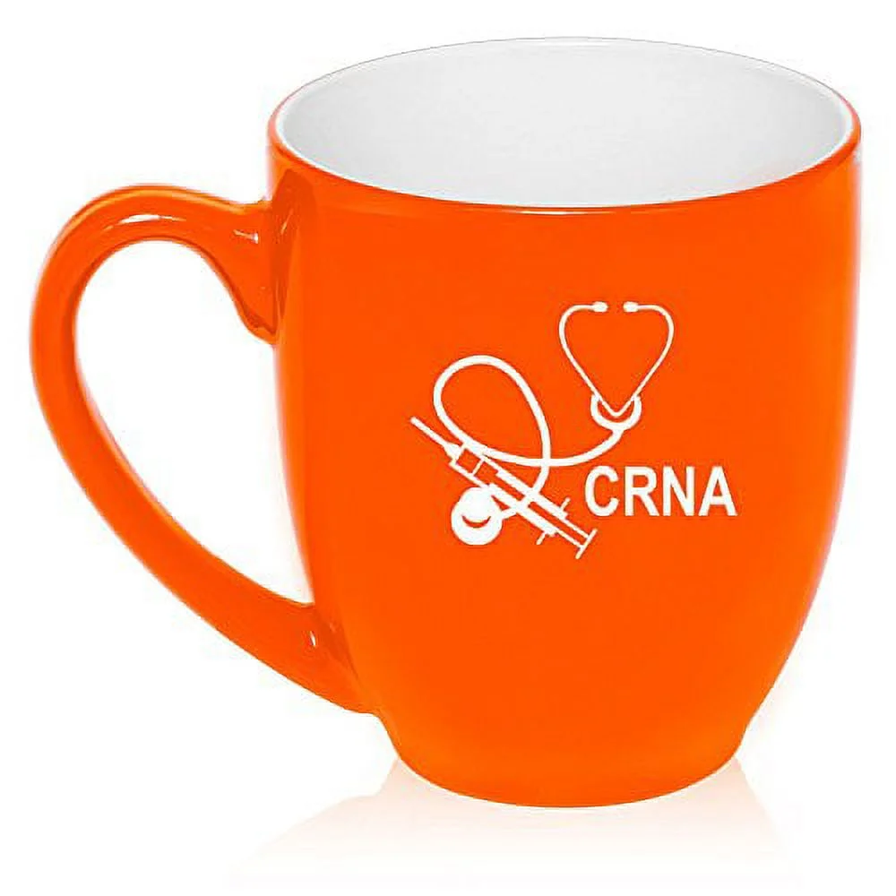 16 oz Large Bistro Mug Ceramic Coffee Tea Glass Cup CRNA Nurse Anesthetist Anesthesiology (Orange)