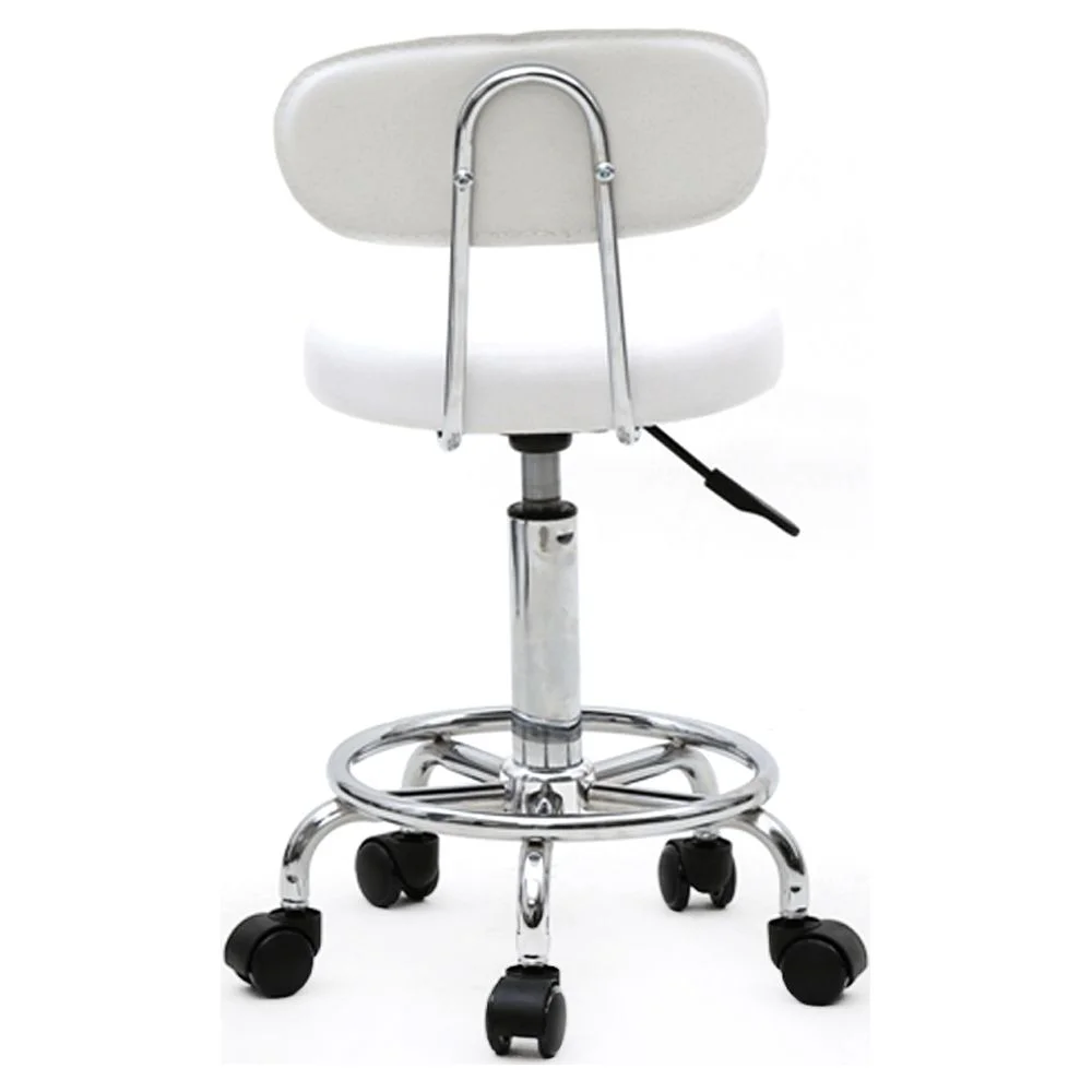 Veryke Counter Height Bar Stools, Salon Stools Chair Round Stool with Wheels, PU Leather Adjustable Rolling Stool, White