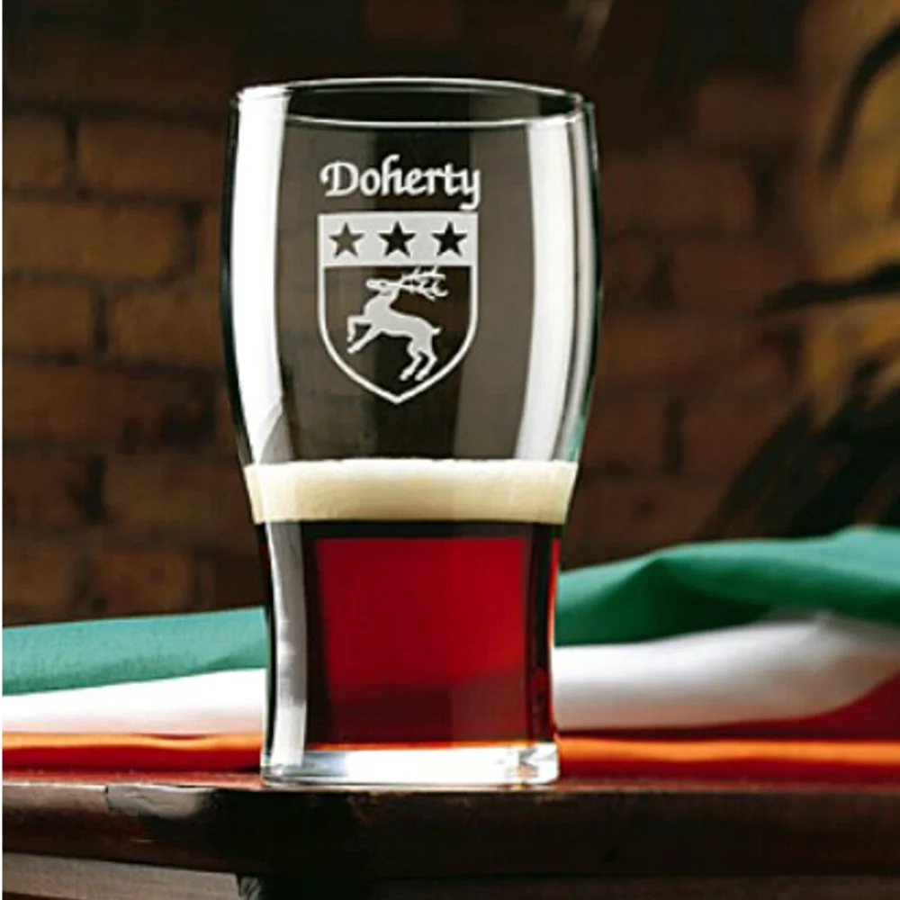 Saunders Irish Coat of Arms Tavern Glasses - Set of 4 (Sand Etched)