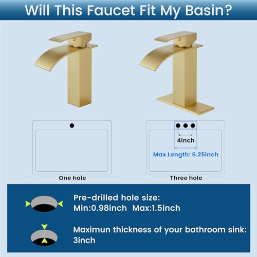 Airuida Brushed Gold Tall Waterfall Bathroom Vessel Sink Faucet Modern Bathroom Vanity Faucet Single Handle Single Hole Farmhouse Bar Mixer Tap Washbasin Faucet Deck Mount